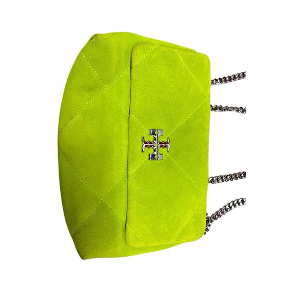 Tory Burch Mini Kira Bag Yellow Green Suede Crossbody Silver Chain - Picture 5 of 13